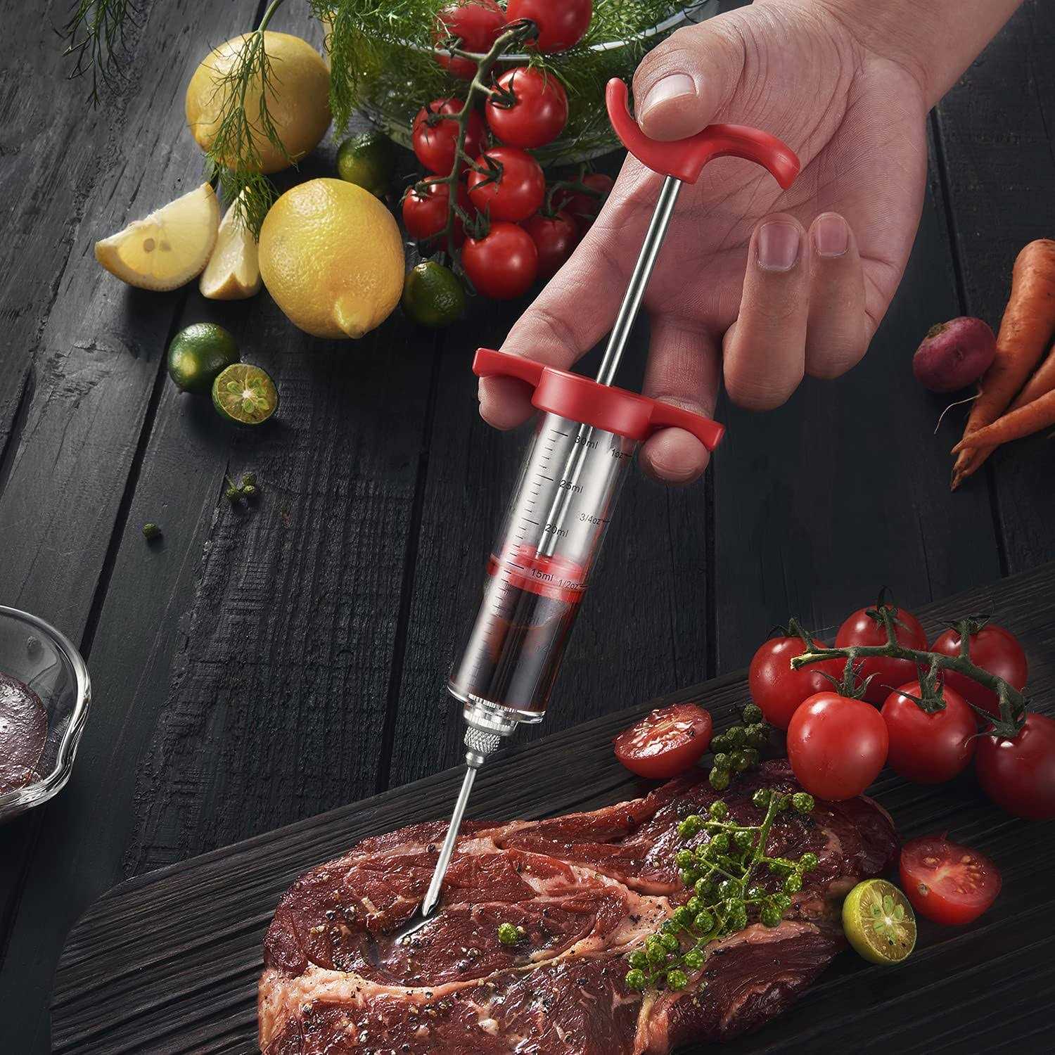 Meat Injector Plastic Marinade Turkey Injector with 1-oz Capacity 2pcs stainless steel needles by DIMESHY
