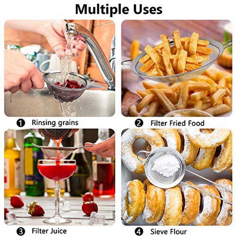 3 Pcs Super Wire Extra Fine Mesh Strainer with Handle Small Medium Large Size Sifter Metal