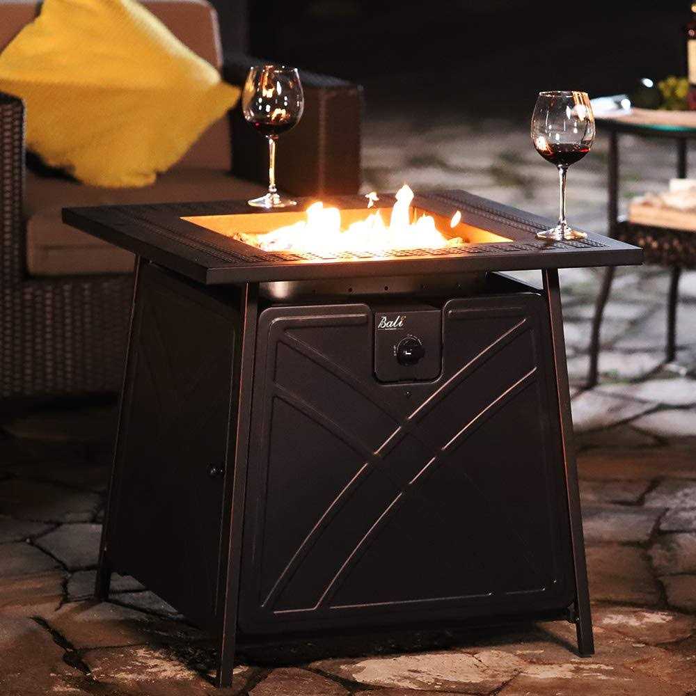 Bali Outdoors Gas Firepit Table, 28 Inch 50,000 Btu Square Outdoor Propane Fire Pit Table With Lid And Blue Fire Glass