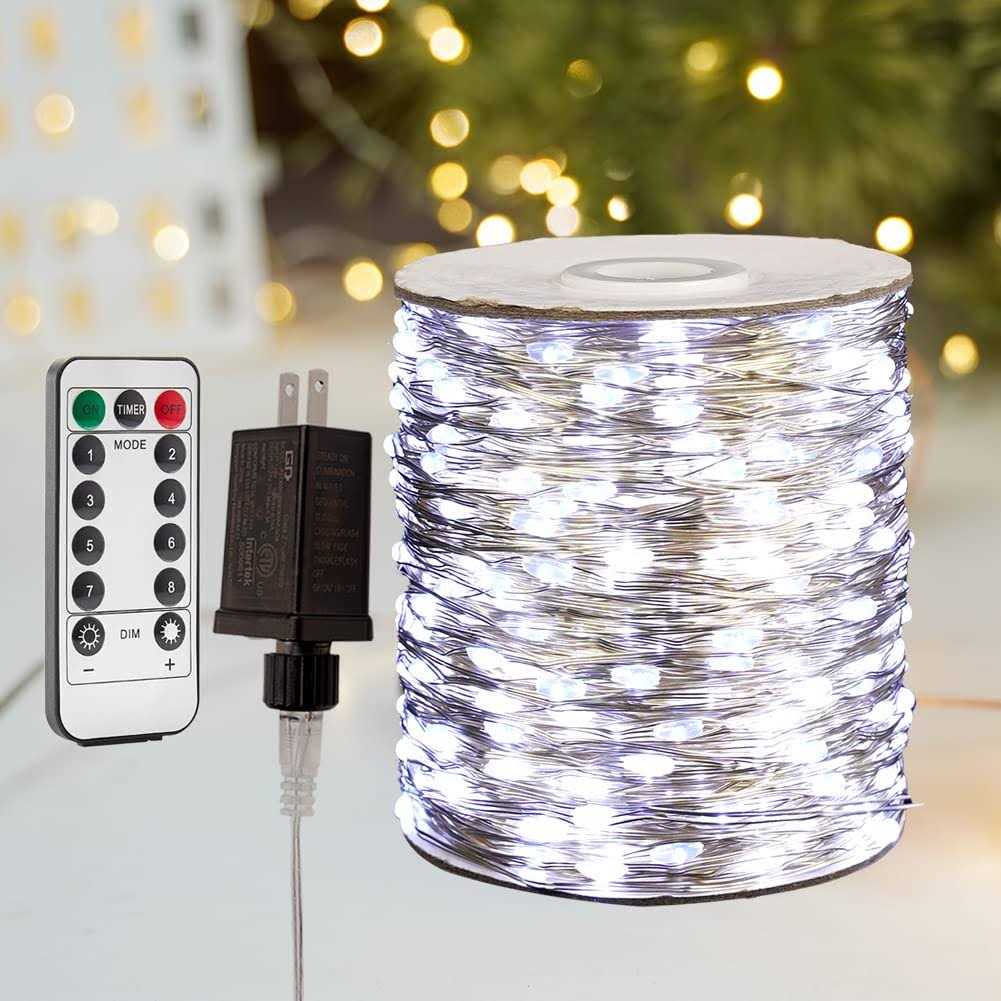 ZELUXDOT 600 leds String Lights Fairy String Lights 200ft Long Outdoor Waterproof Copper String Lights with Remote 8 Modes for Bedroom