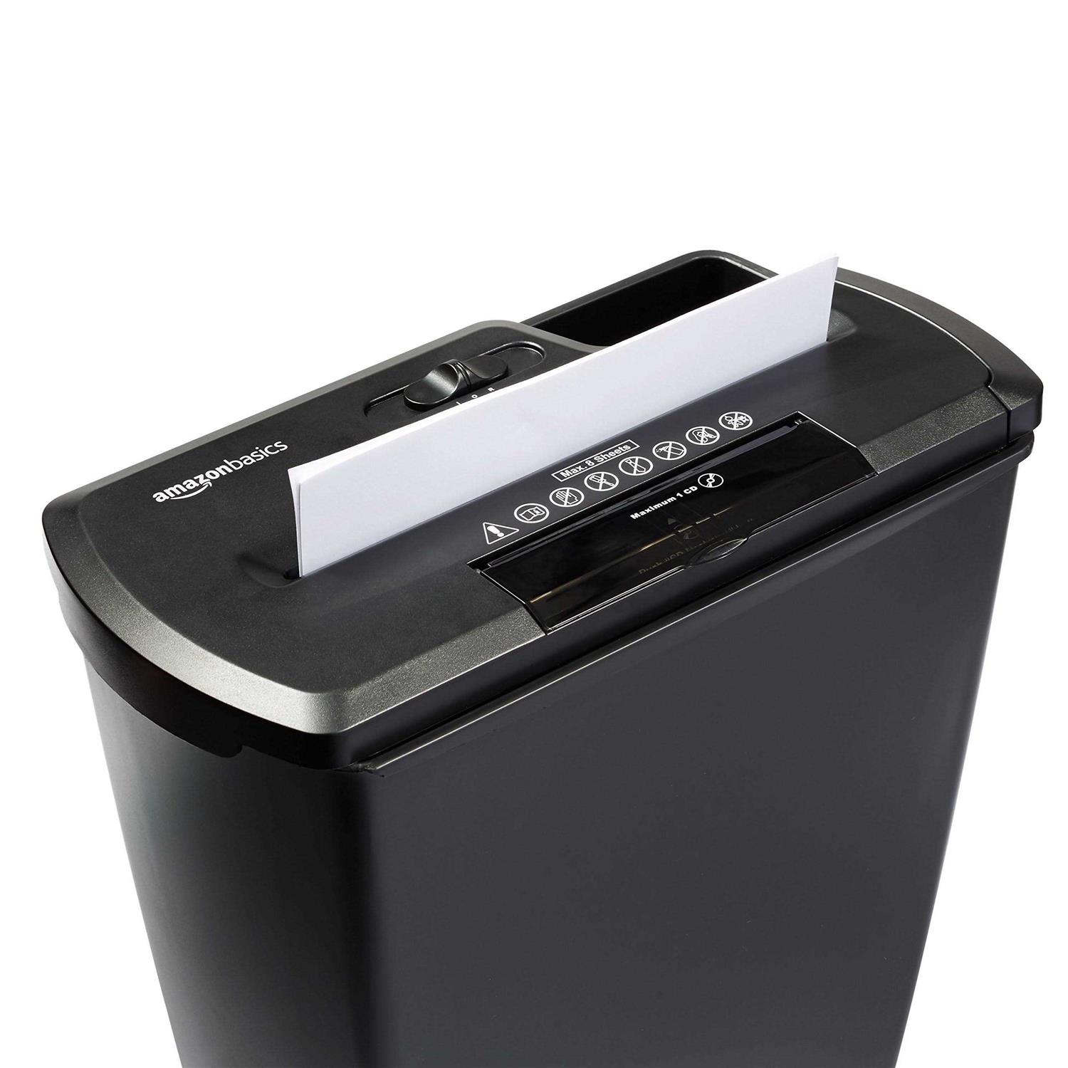 Amazon Basics 8-Sheet Strip Cut Paper, CD, and Credit Card Shredder