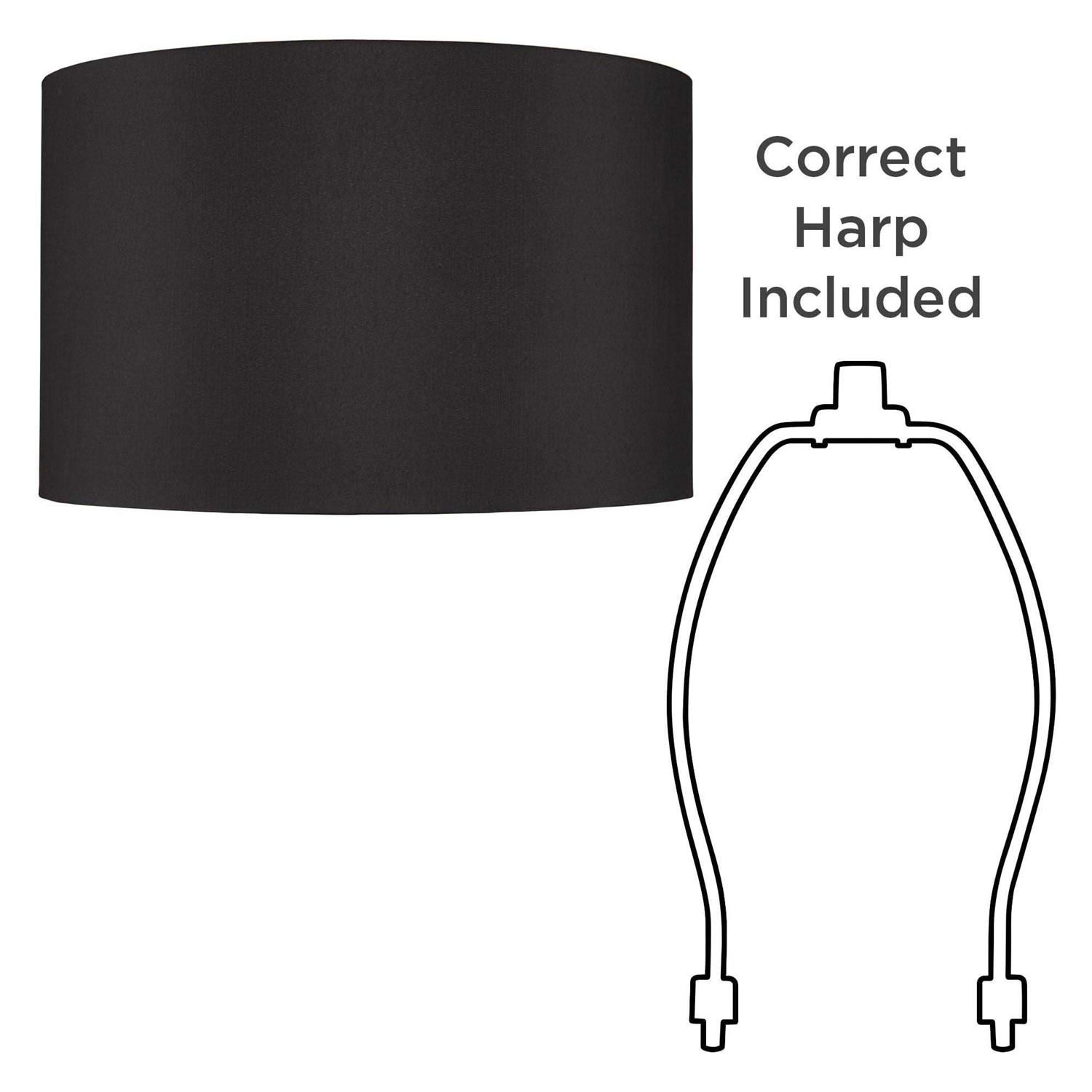 Springcrest Set of 2 Hardback Drum Lamp Shades Black Top x Bottom x High Spider with Replacement Harp and Finial Fitting