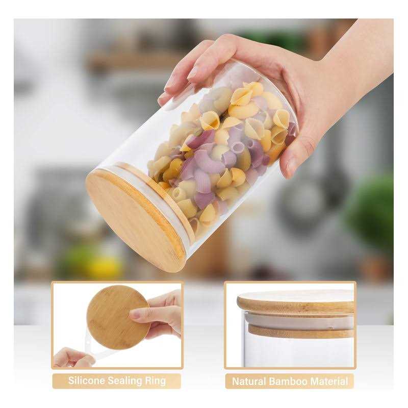 3 Pack Glass Containers Jars with Bamboo Airtight Lid and Spoon
