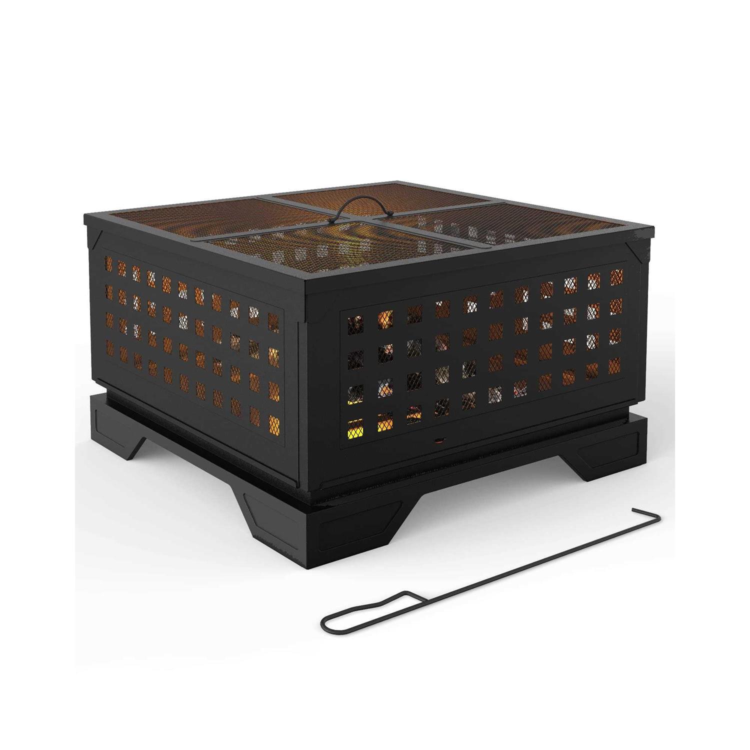 KIETLER 21.7 Inches Square Fire Pit Wood Burning Outdoor Firepit with Spark Screen