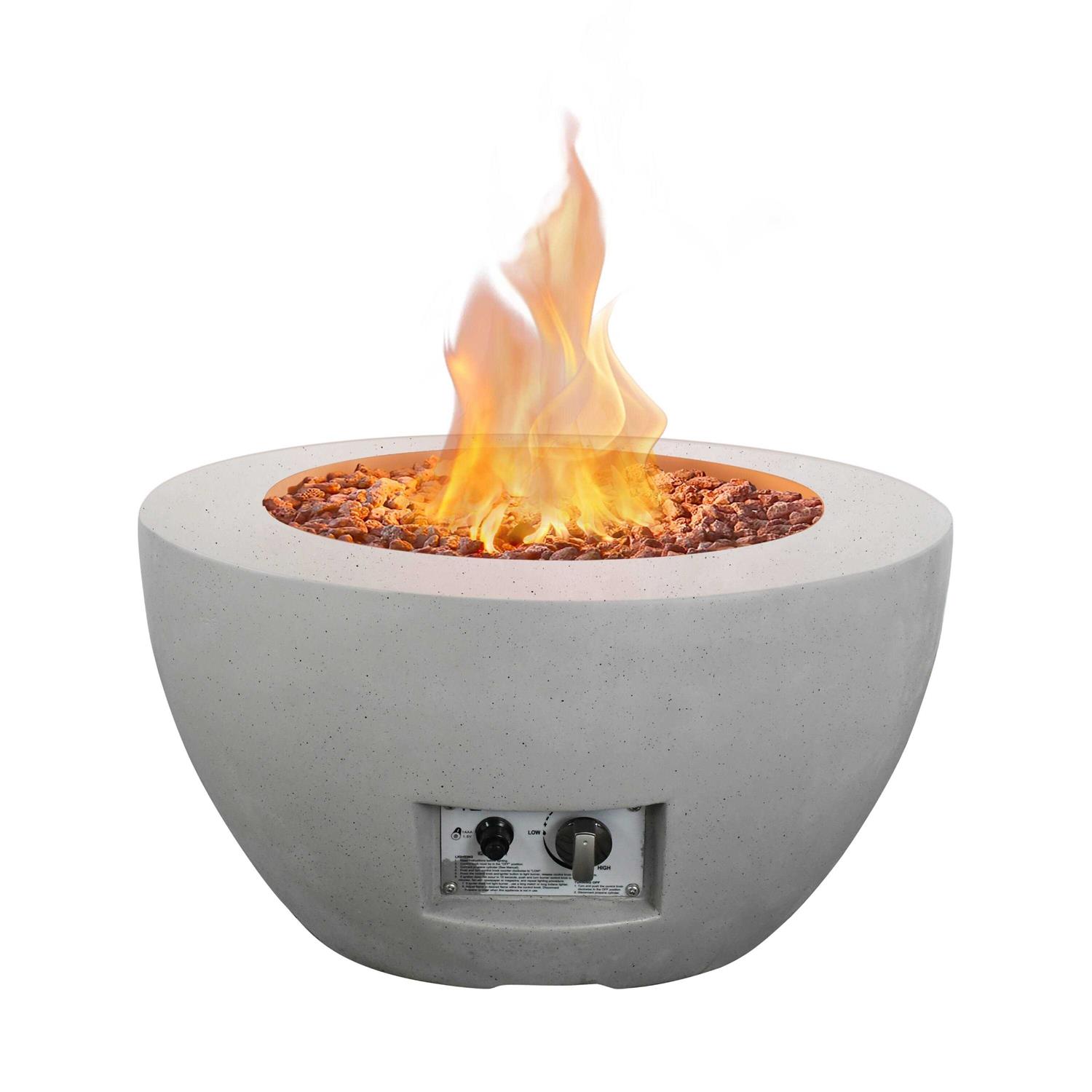 Kante 25 Inch Wide Round Concrete and Metal Outdoor Eco-Friendly Smokeless 50,000 BTU Propane Gas Fire Pit Bowl Table