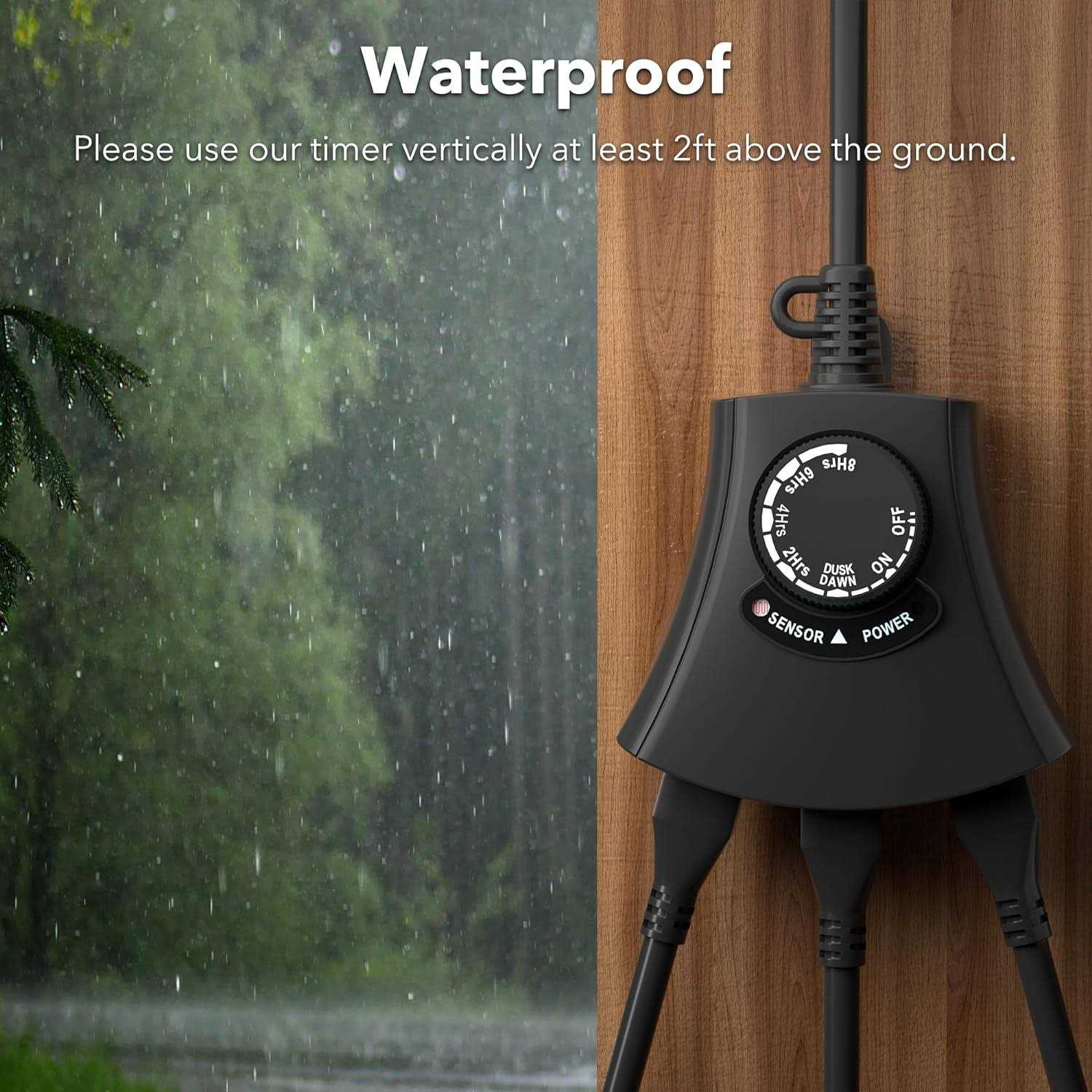 Outdoor Photocell Light Timer Waterproof Dusk to Dawn Sensor Timer Outlet 2/4/6/8 Countdown HBN