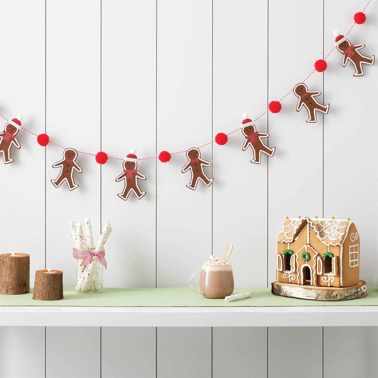 Wondershop 6′ Fabric Gingerbread Man with Pom Poms Christmas Decorative Wall Garland Brown/Red