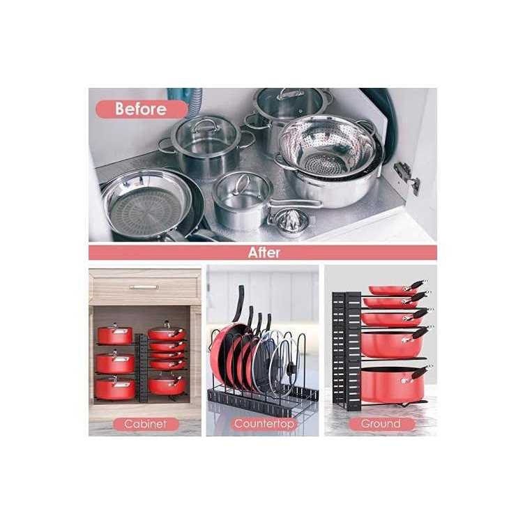 MUDEELA Pots and Pans Organizer Rack under Cabinet, 8-Tier Kitchen Organizers and Storage Pot Racks