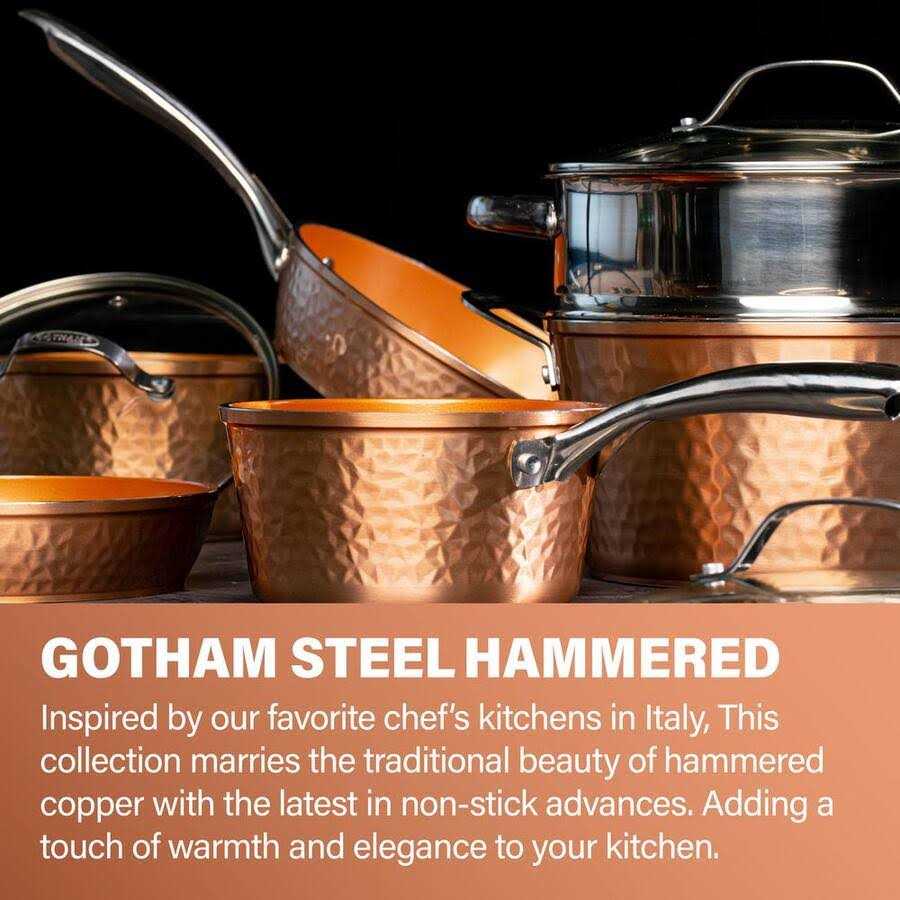 Gotham Steel Hammered Copper 17-Piece Aluminum Nonstick Cookware Set