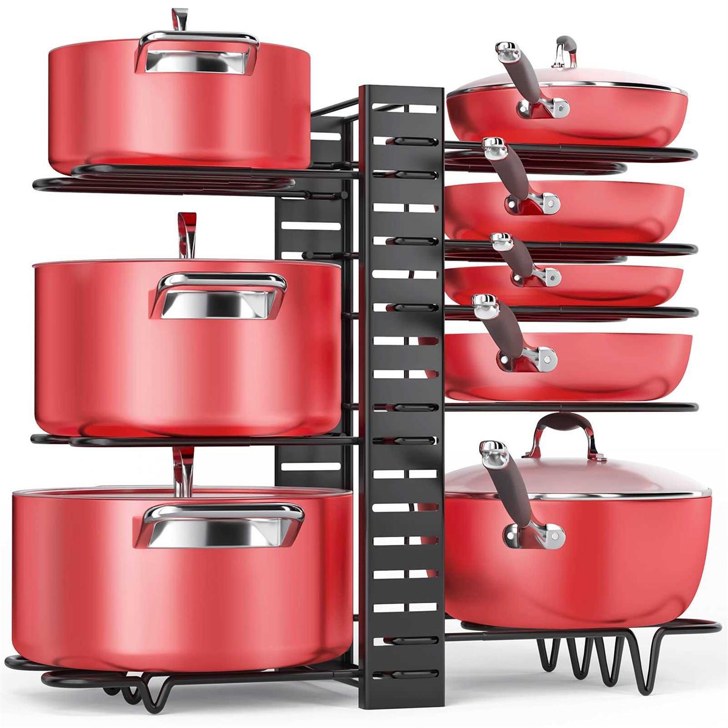 MUDEELA Pots and Pans Organizer Rack under Cabinet, 8-Tier Kitchen Organizers and Storage Pot Racks