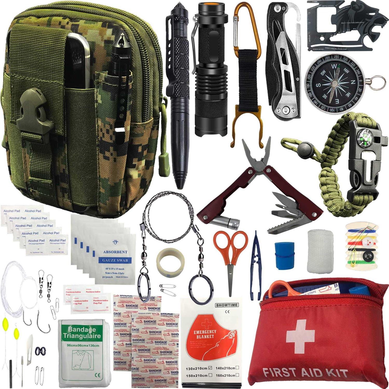 Alertoa Emergency Survival kits 65 pcs in 1 Survival Gears with First Aid Compass Knife Tactical Tools Cool Gadgets for Outdoor Camping Hiking Biking Home