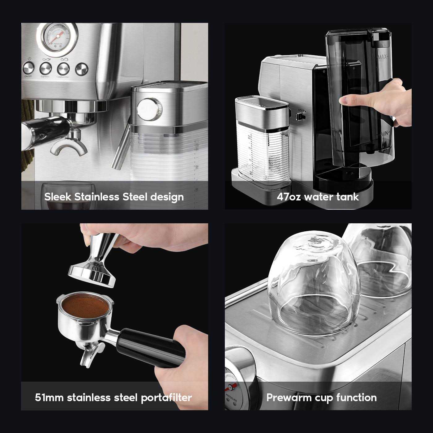 Casabrews 20 Bar Semi-Automatic Espresso Machine Cappuccino Coffee Maker with Milk Tank