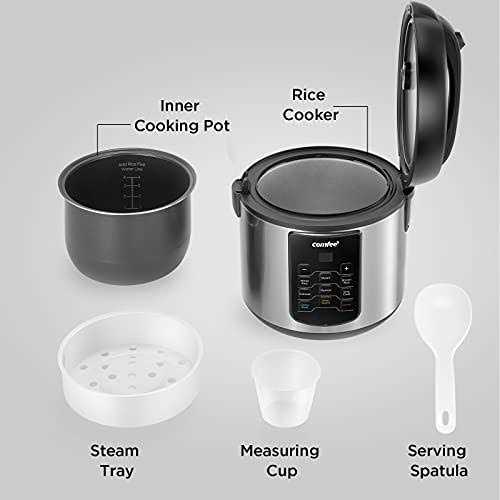 Comfee’ Rice Cooker, 6-in-1 Stainless Steel Multi Cooker, Slow Cooker, Steamer, Saute, and Warmer