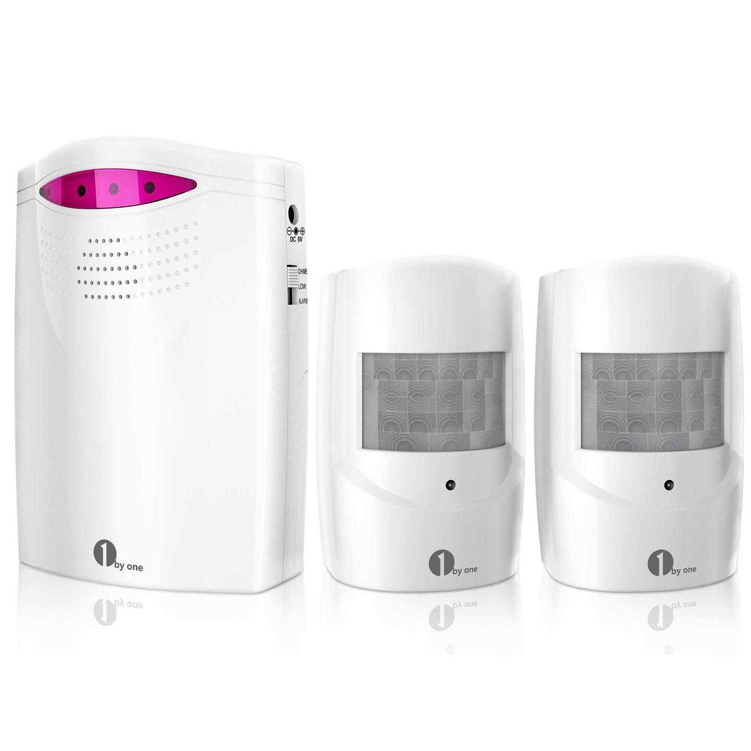 1 BY ONE Driveway Alarm Wireless Outside 1byone Motion Sensor Alarm 1000 FT Range Extra Loud Chimes Home Security Alarm System with 1 Receiver 2