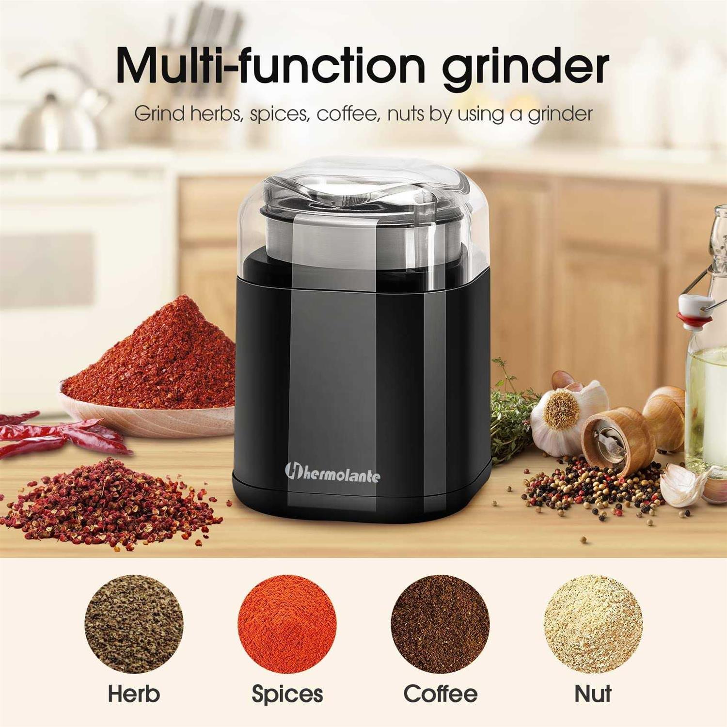 Hermolante Herb Grinder Spice Grinder, 200 w Herb Grinder with Stainless Steel Blade And Cleaning Brush