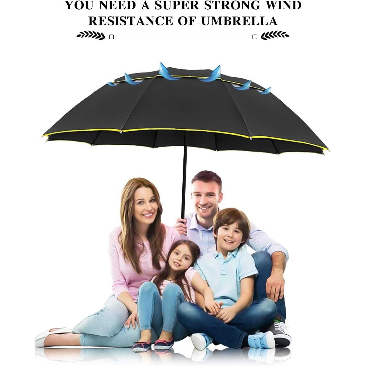 Kalolary 62 Inch Extra Oversize Large Compact Golf Umbrella,Double Canopy Vented Windproof Waterproof Stick Umbrellas for women men