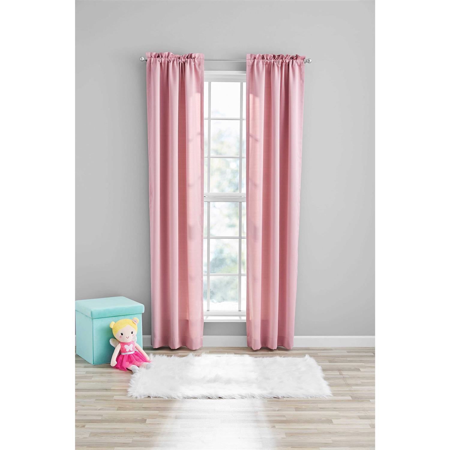Your Zone Solid Polar Pink Room Darkening Rod Pocket Curtain Panel Pair