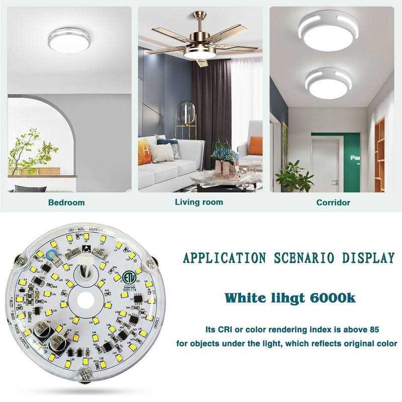 Yun Cai Ceiling Fan Light Kit 3.9 18W AC120V Light 1800lm Ceiling Flush Light Retrofit Kit