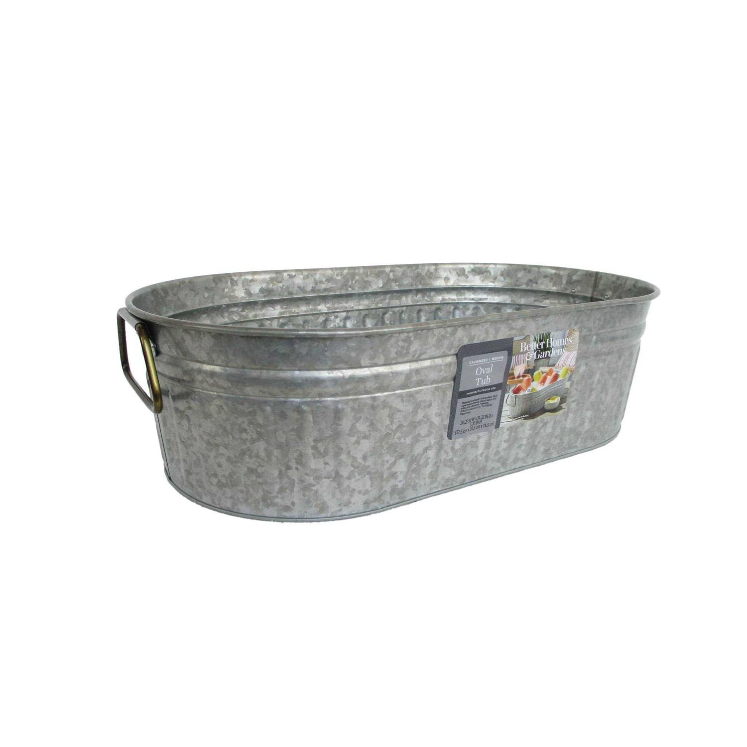 Better Homes & Gardens Oval Galvanized Tub 20.27 inch L x 11.22 inch W x 5.7 inch H