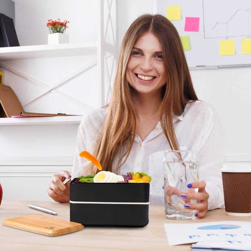 Bento Box Adult Lunch Box,Lunch Box with Compartments,Stackable Adults Bento Lunch Box,Rectangle Lunchable Food Container with Utensil Set