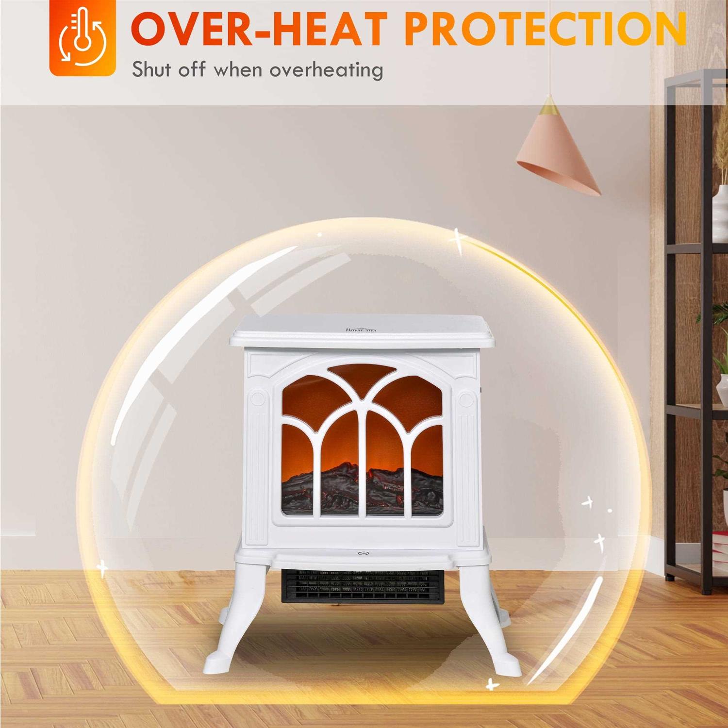Homcom Freestanding Electric Fireplace Stove Space Heater with Realistic Flame Effect Adjustable Temperature and Overheat