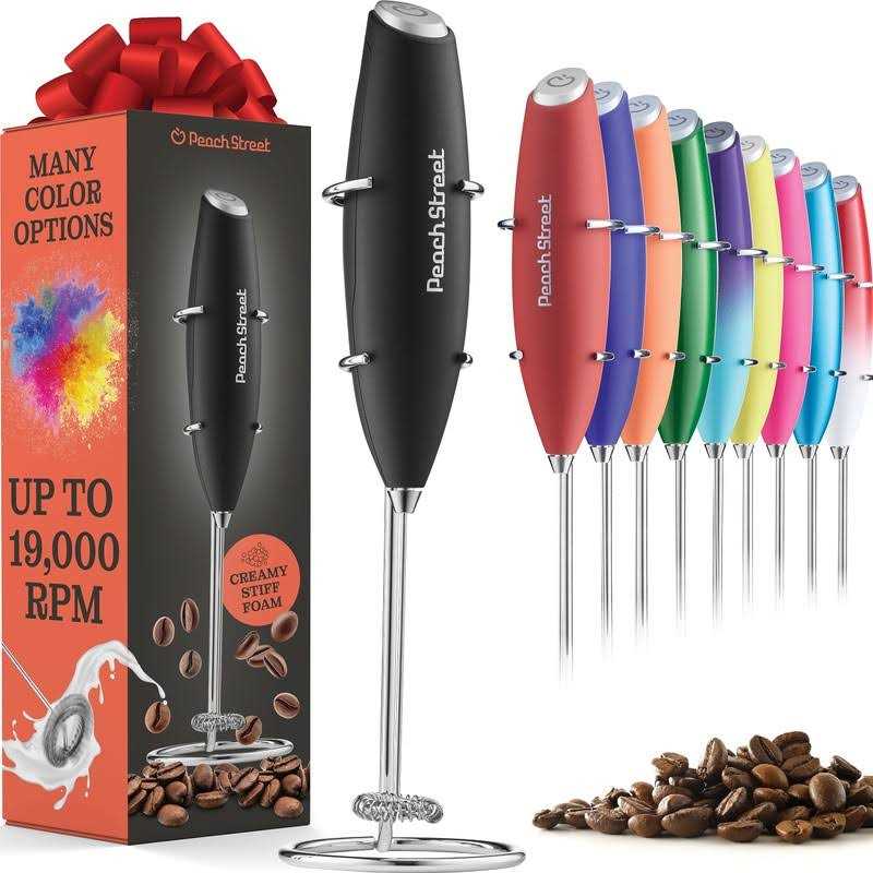 Powerful Handheld Milk Frother Mini Milk Foamer Battery Operated Stainless Steel Drink Mixer with Frother Stand