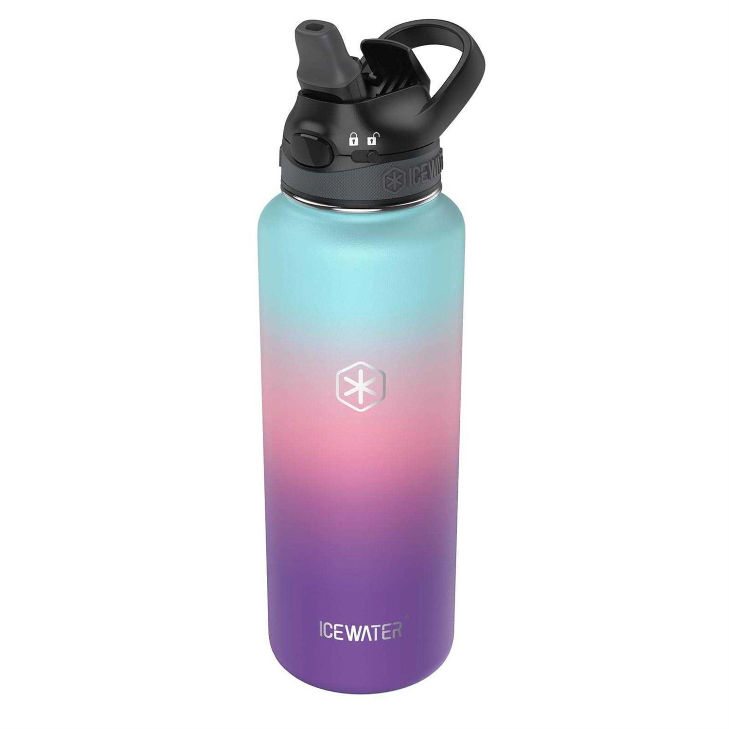 ICEWATER-40 oz Soft Auto Straw Lid Insulated Water Bottle With Straw
