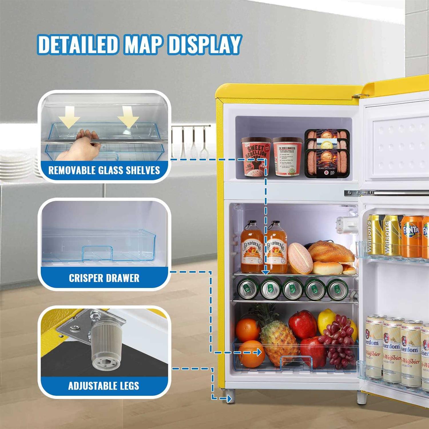 Wanai Compact Refrigerator 3.2 Cu.Ft Retro Fridge with Freezer 2 Door Mini Refrigerator