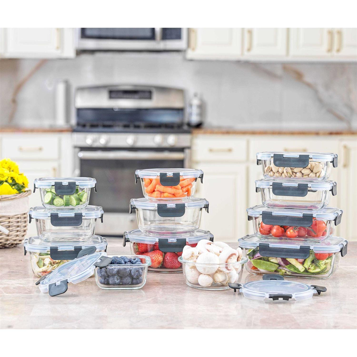 JoyJolt JoyFul 24-Piece Glass Storage Containers with Leakproof Lids Set