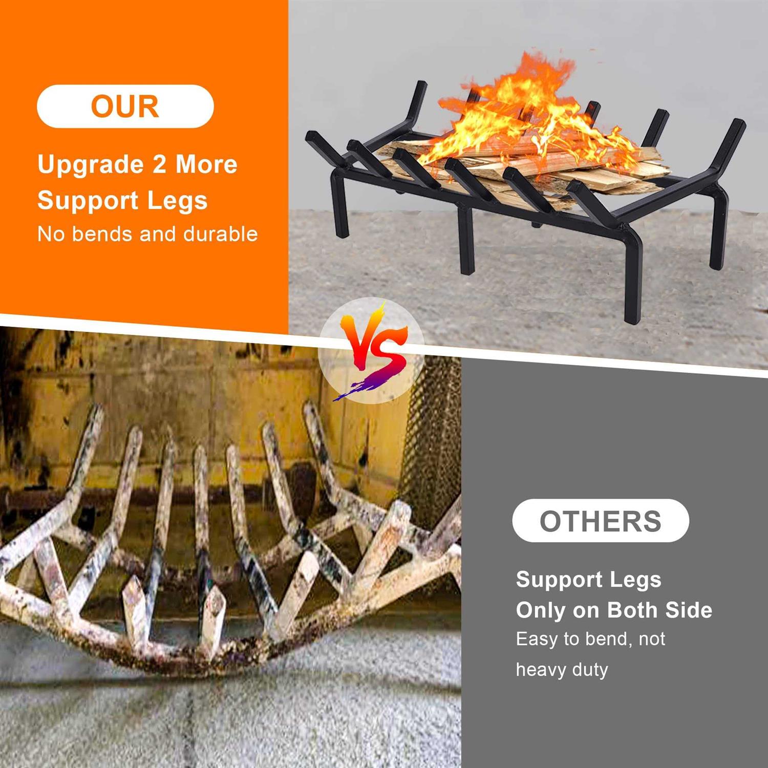 Twentynext Fireplace Grate Heavy Duty Solid Steel Fire Grate Wood Log Rack Stove Firewood Holder Fire Pit