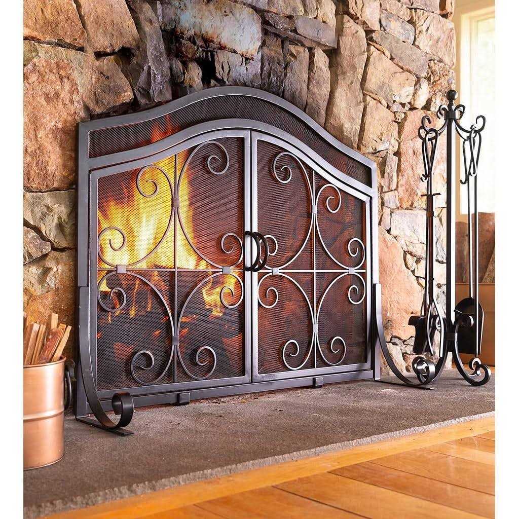 Plow & Hearth Large Crest Fireplace Screen With Doors