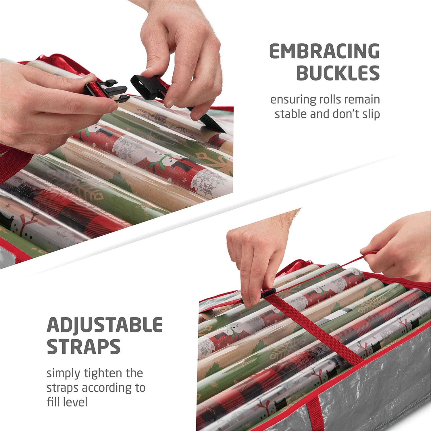 Zober Underbed Gift Wrap Organizer, Interior Pockets, fits 18-24 Standard Rolls, Underbed Storage, Wrapping Paper Storage Box and Holiday Accessories