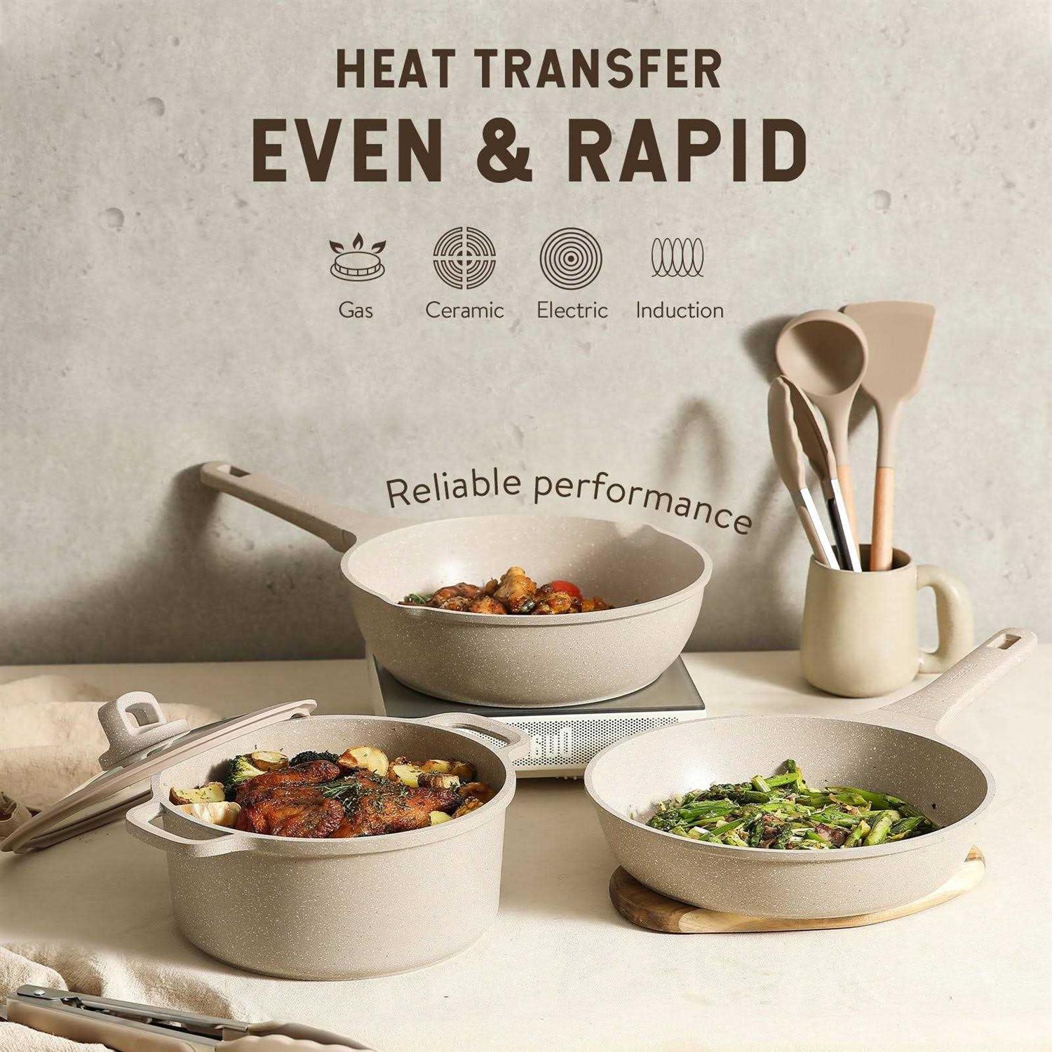 Carote Nonstick Induction Cookware Set, 11 Piece Kitchen Pots and Pans Set,Stackable Cooking Set 06019