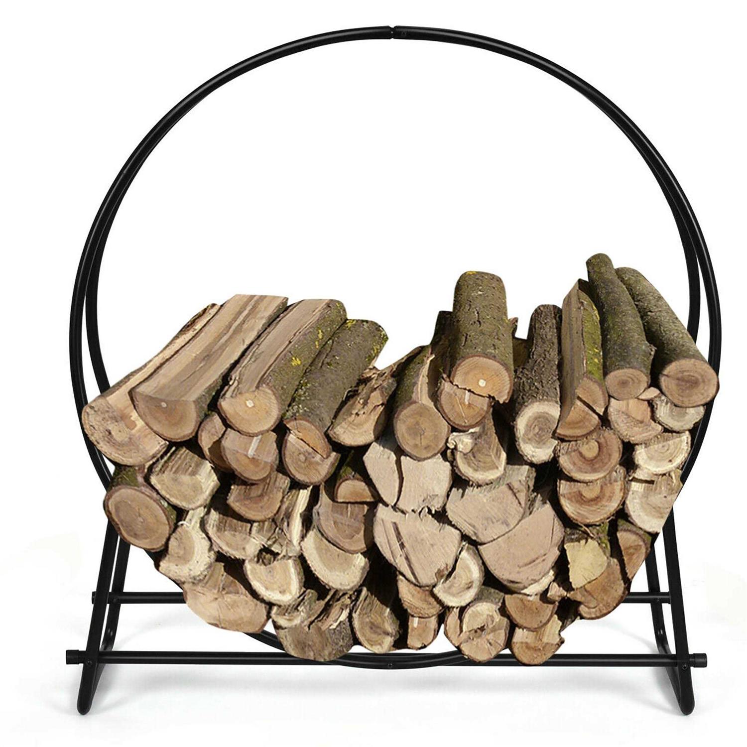 Costway 40-Inch Tubular Steel Log Hoop Firewood Storage Rack Holder Round Display