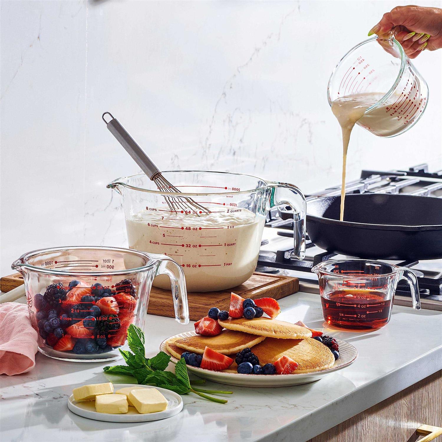 Set of 4 Glass Measuring Cups Kitchen Mixing Bowl Liquid Measure Cup