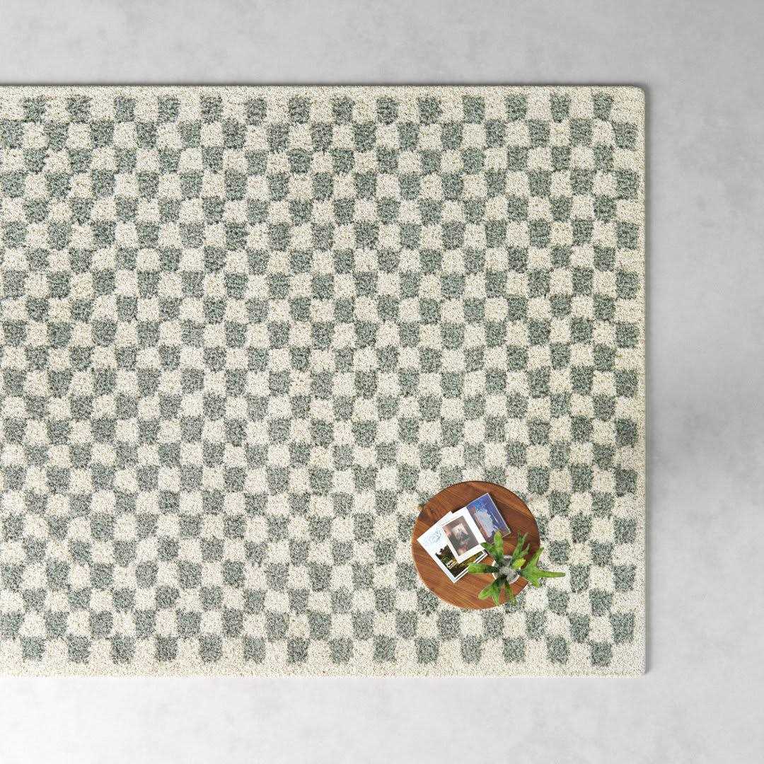 Walker Checkered Cream Shag Area Rug AllModern Rug