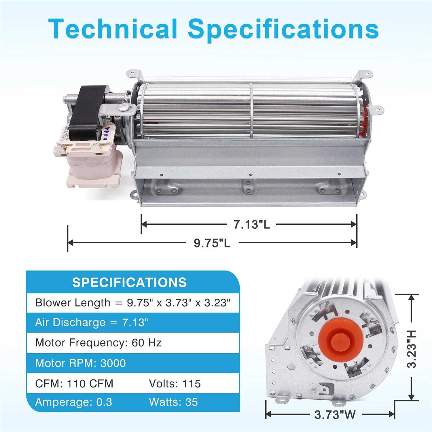 Hipoilk Gz550 Gz552 Replacement Fireplace Blower Fan for Continental