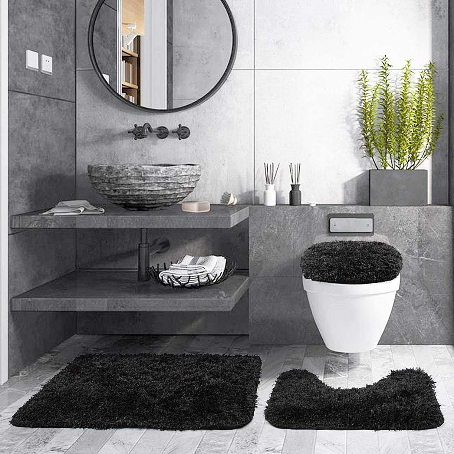 3 Piece Thicken 0.4 Bath Rugs Set Contour Mat + Toilet Seat Cover