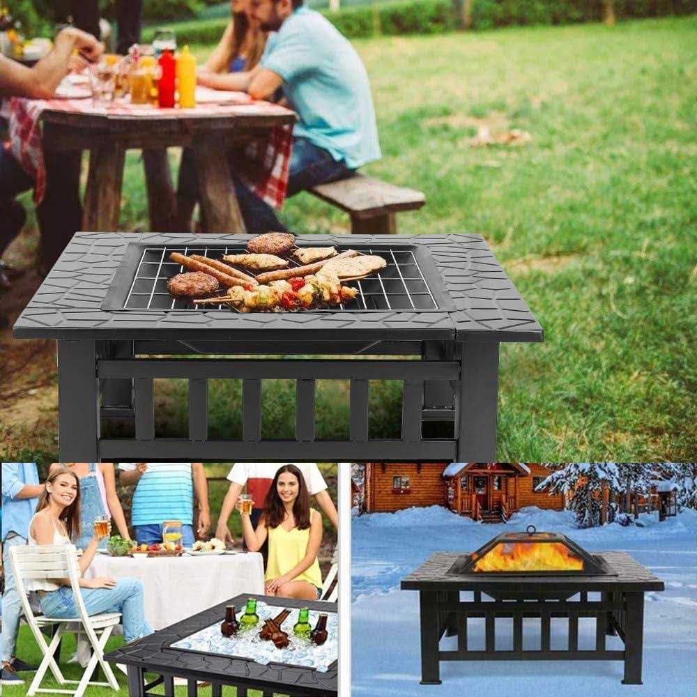 Lazy Buddy Steel Fire Pits for Outside 32&” Square Wood Burning Fire Pit Table