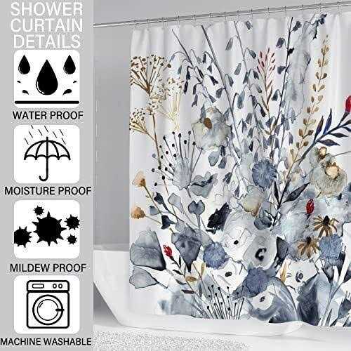 ZTTXL Floral Shower Curtain Abstract Shower Polyester Fabric Printed Shower Curtain Set for Bathroom with Hooks