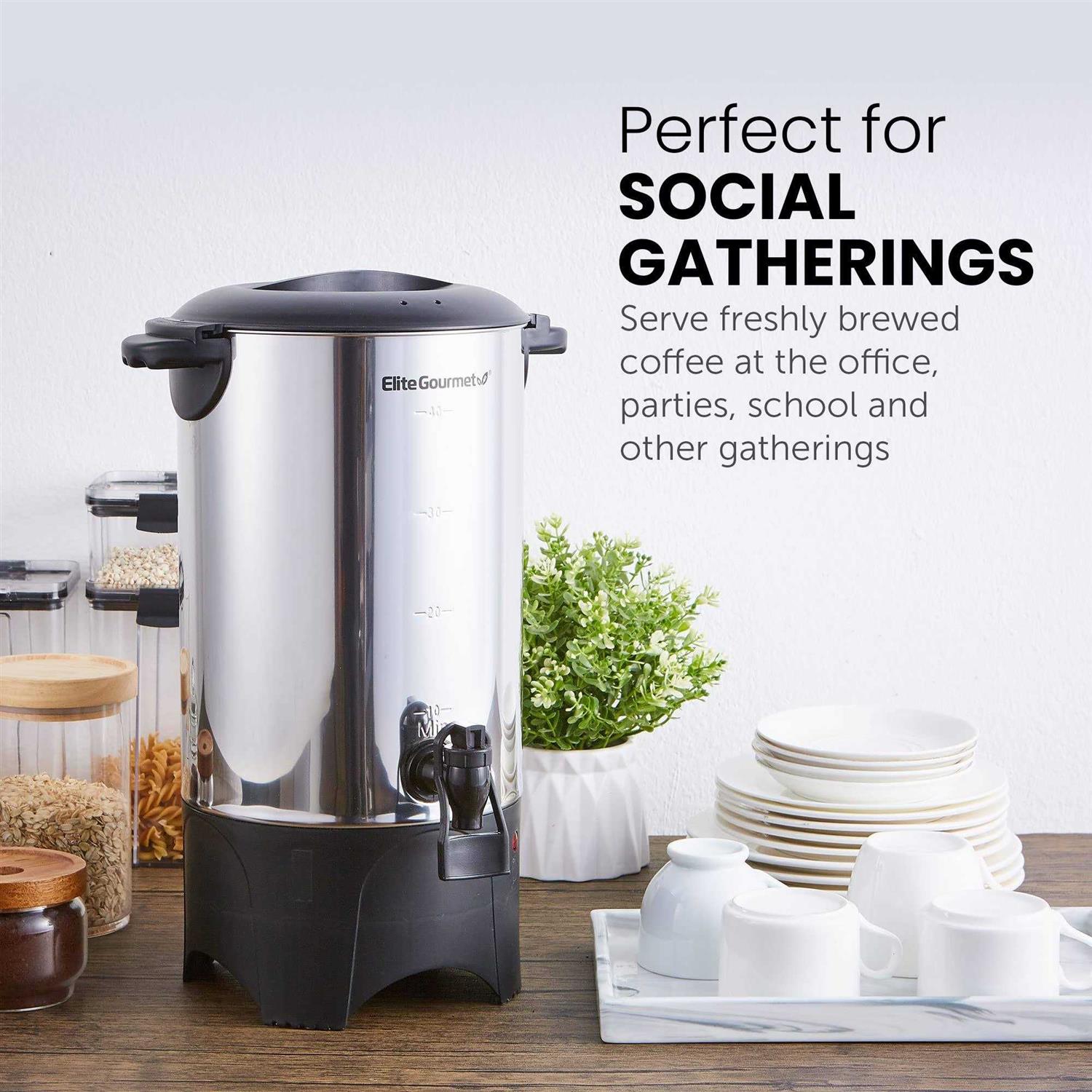 Elite Gourmet Stainless Steel 40-Cup Coffee/Hot Water Urn