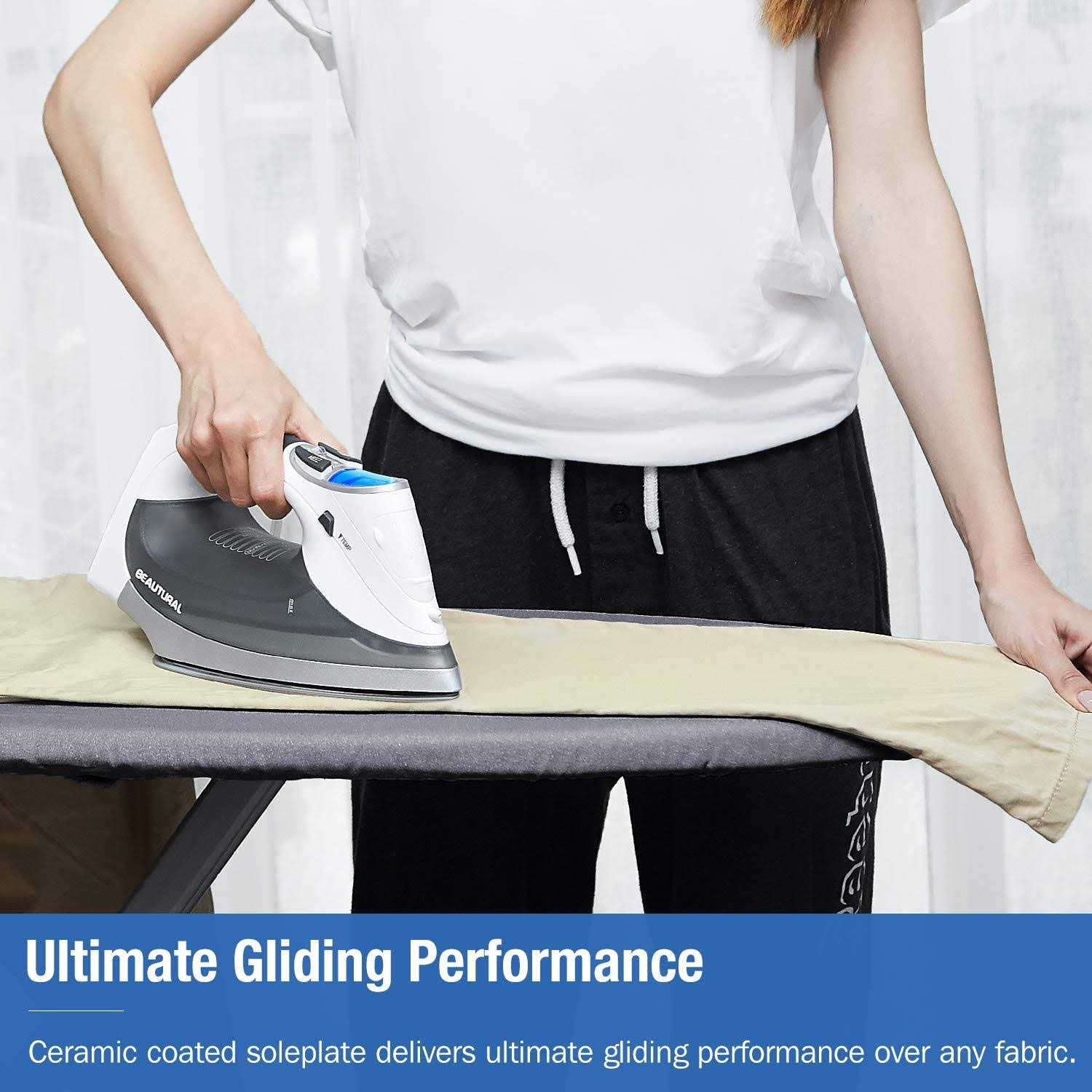 BEAUTURAL 1800-Watt Steam Iron with Digital LCD Screen, Double-Layer and Ceramic Coated Soleplate, 3-Way Auto-Off, 9 Preset Temperature and Steam