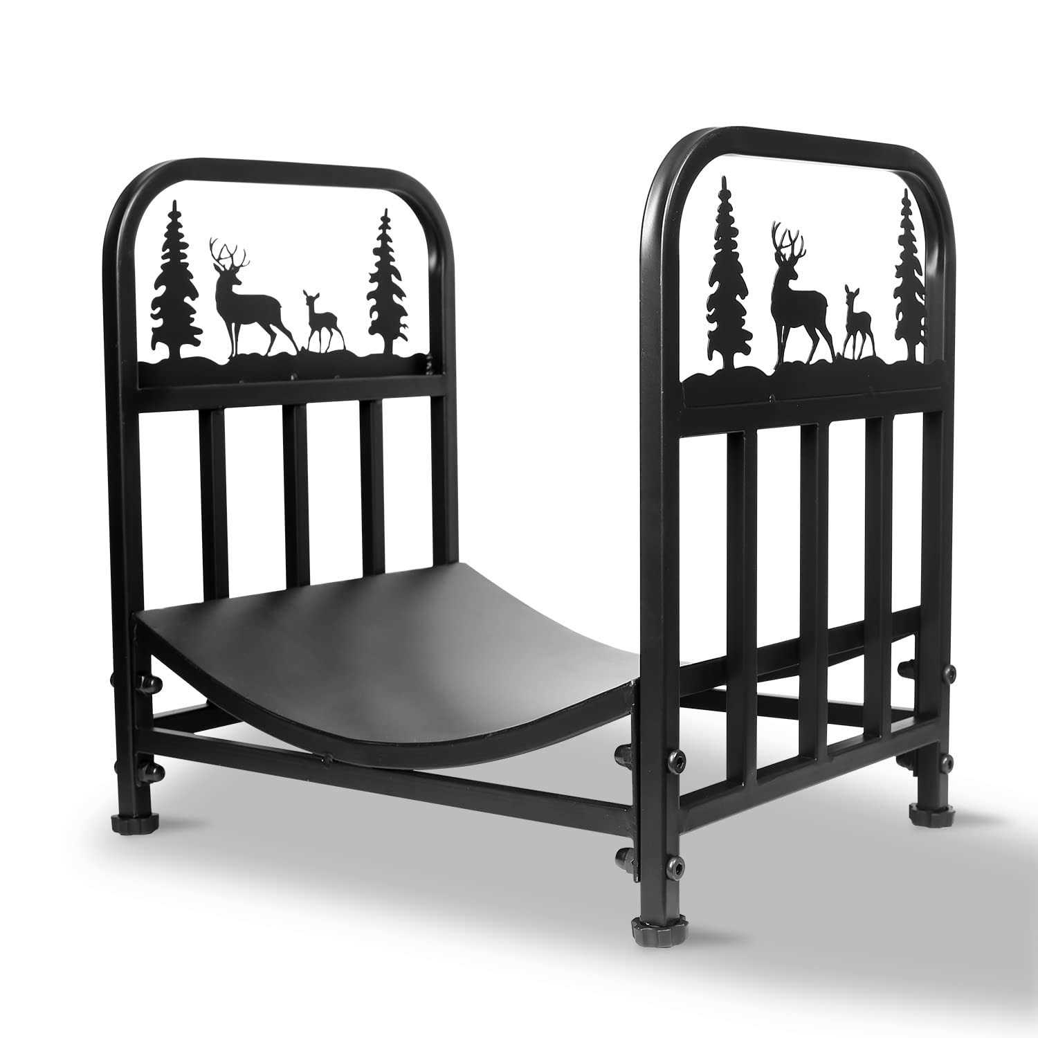 Firewood Rack Outdoor-Heavy Duty Indoor Wood Storage Black Powder Coated Steel Log Rack Wood Holder for Fireplace,Patio