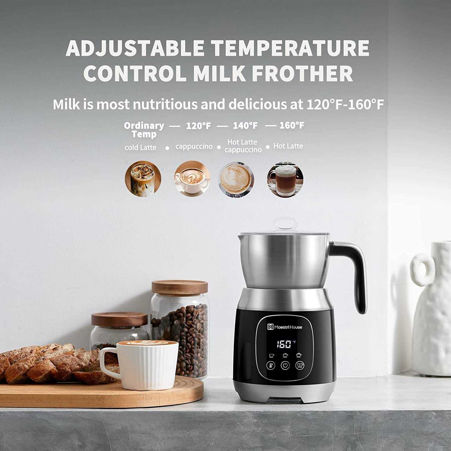Maestri House Milk Frother Variable Temp and Froth Thickness Milk Frother and Steamer