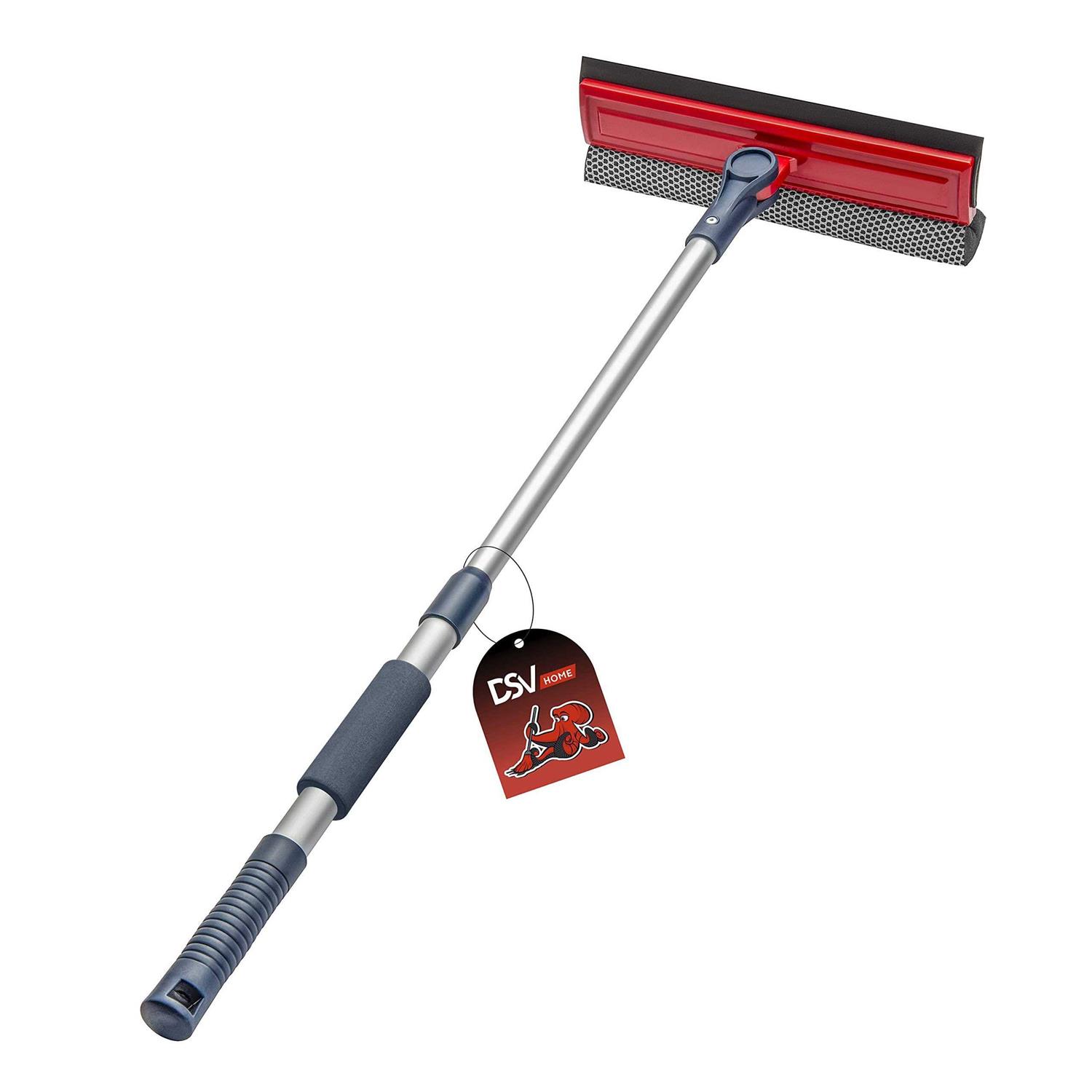 Dsv Standard Professional Window Squeegee 2-in-1 Window Cleaner Sponge and Soft Rubber Strip with Telescopic Extension Pole 20