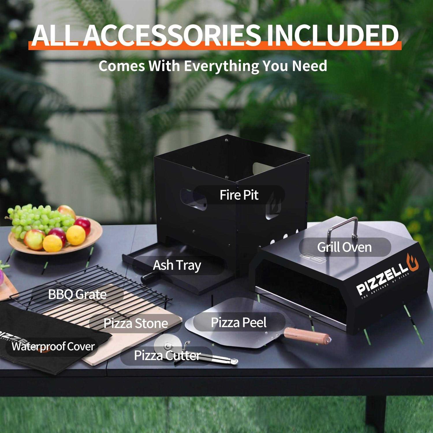PIZZELLO 4 in 1 Wood Fired Outdoor Pizza Oven Outside Ovens with Pizza Stone