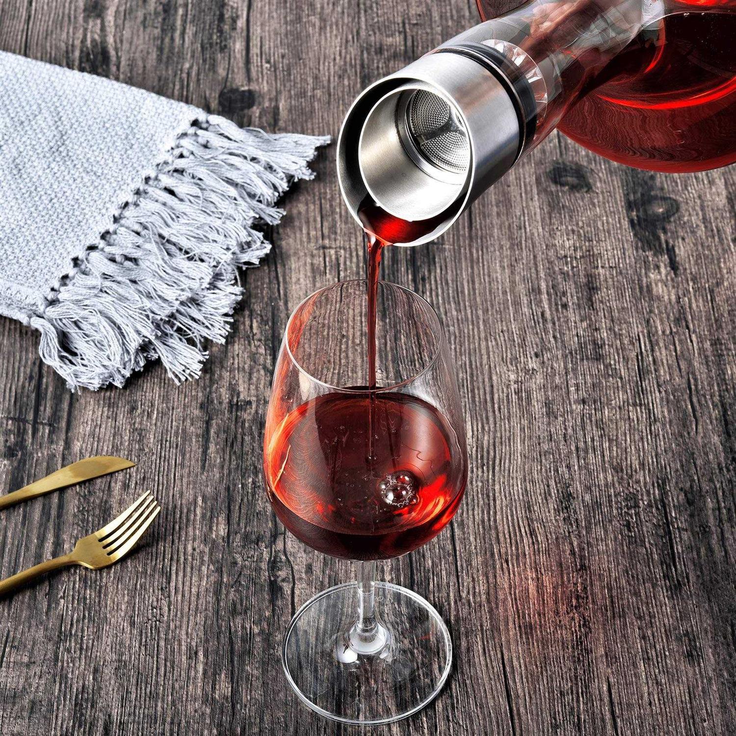 S JUSTSTART Wine Decanter Built-in Aerator Pourer Wine Carafe Red Wine Decanter,100% Lead-free Crystal Glass