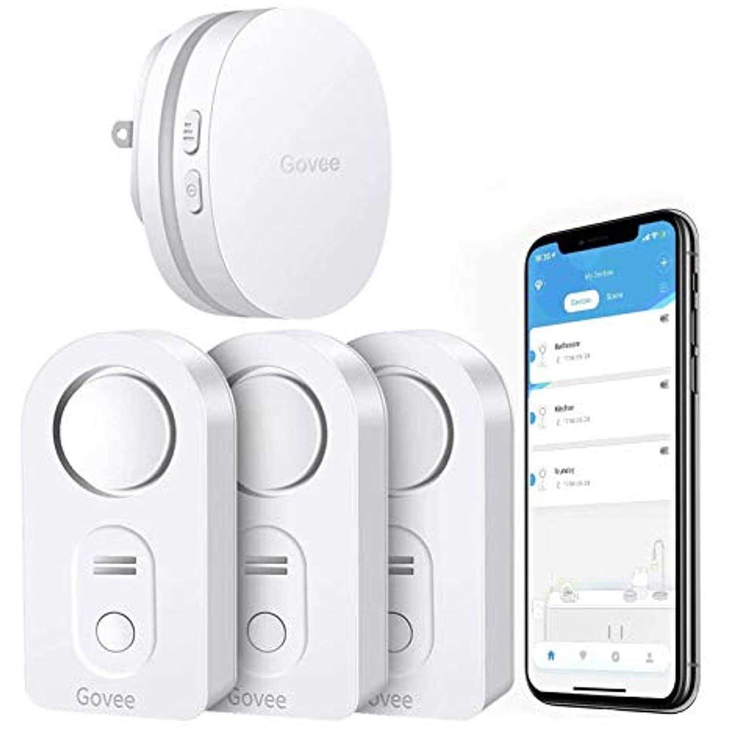 Govee WiFi Water Sensor 3 Pack, 100dB Adjustable Alarm and App Alerts, Leak and Drip Alert with Email