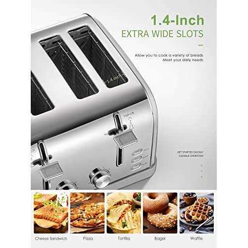 Yabano Toaster 4 Slice Extra Wide Slots Stainless Steel with High Lift Lever Bagel and Muffin Function Removal Crumb Tray 7-shade Settings with Warming Rack