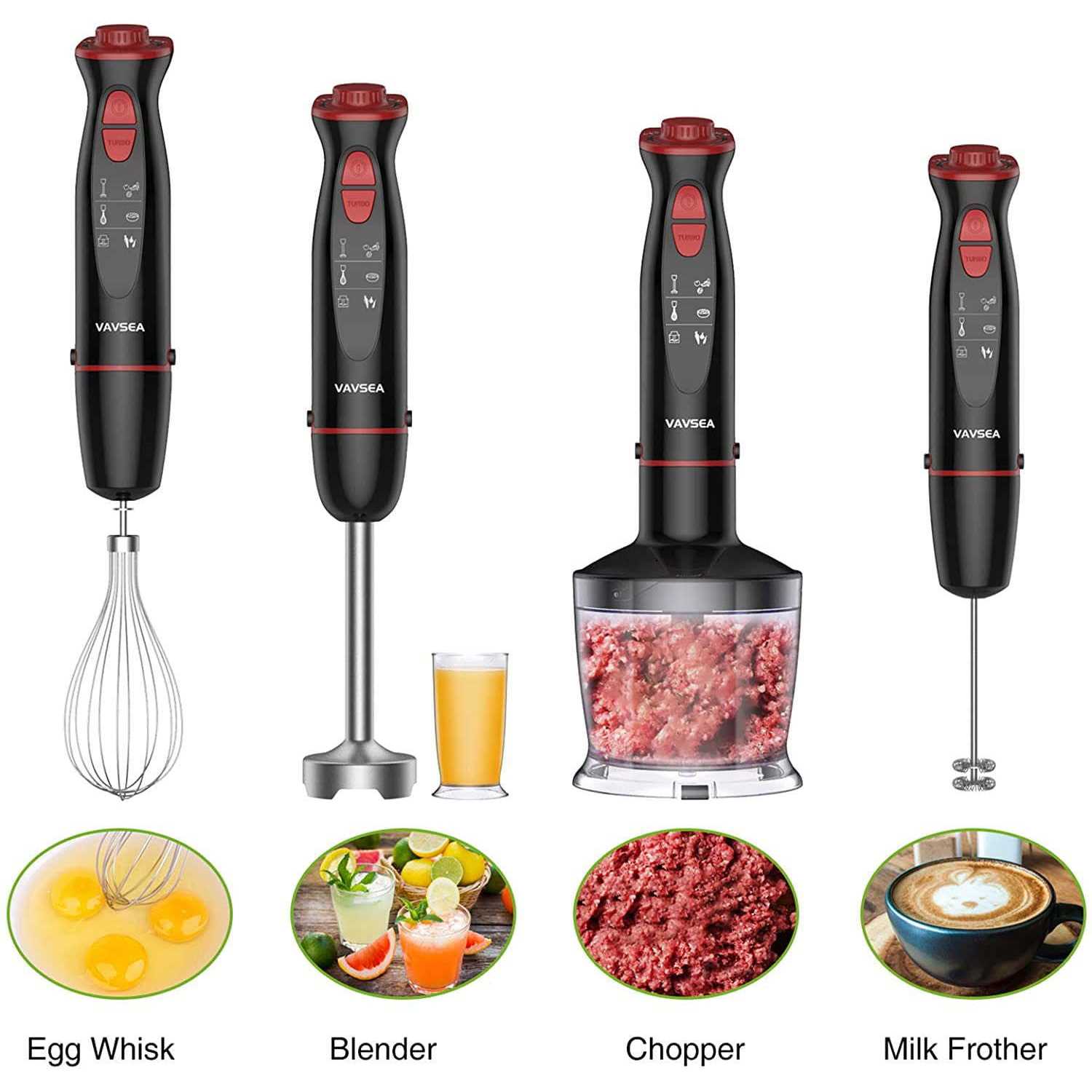 Vavsea HB-2076 mmersion Hand Blender 12-Speed Multi-Function Handheld Stick Blender with Stainless Steel Blades